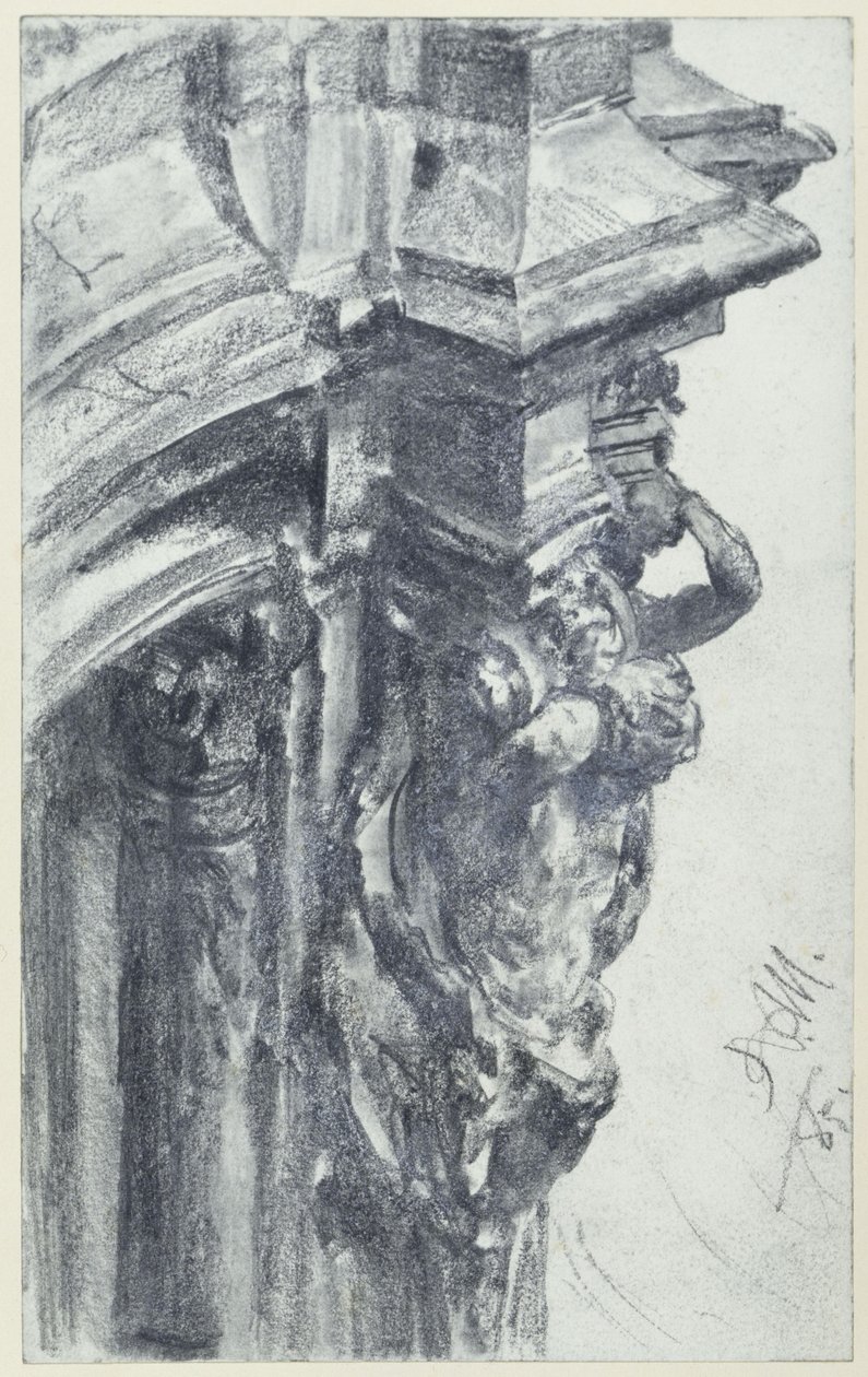 Et vestlig hermepar ved Wallpavillon i Zwinger i Dresden, sett fra Wallterrasse av Adolph Menzel