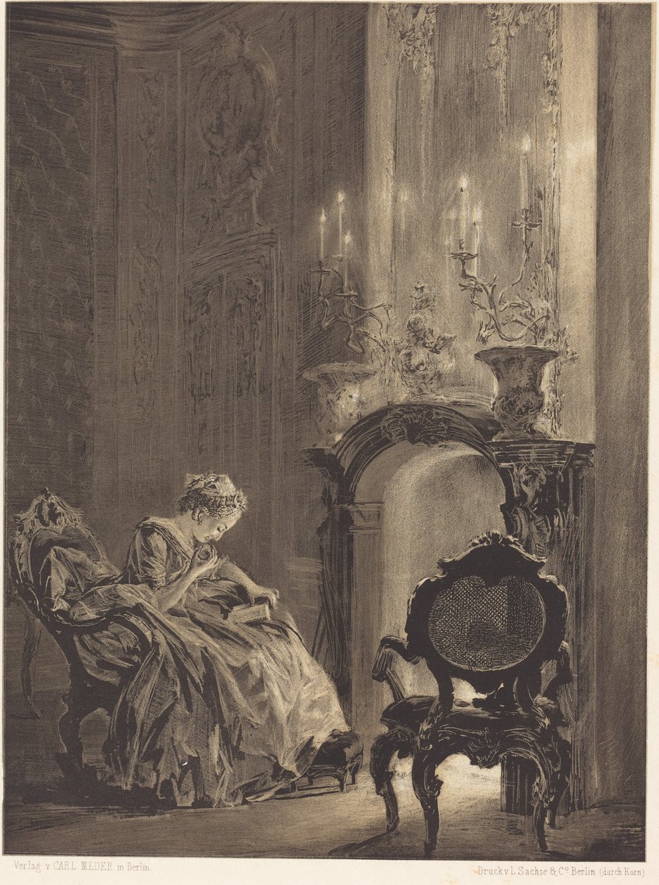 Kvinne foran et bål av Adolph Menzel