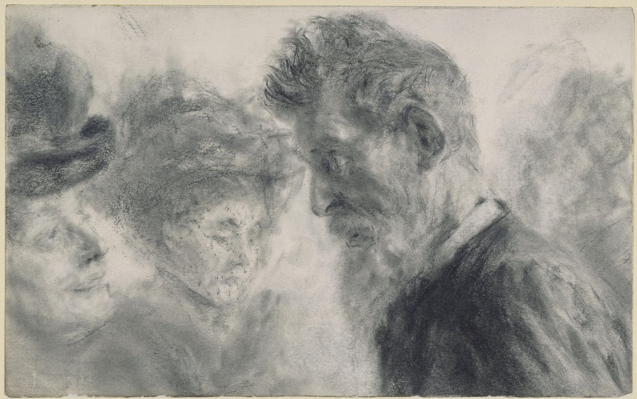 To damer med hatt og en skjeggete herre av Adolph Menzel