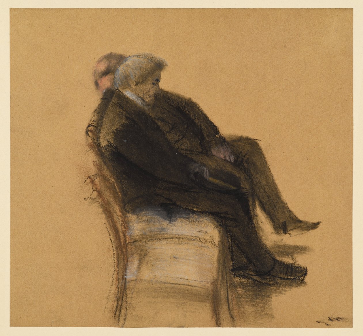 To herrer i svarte dresser som sitter ved siden av hverandre av Adolph Menzel