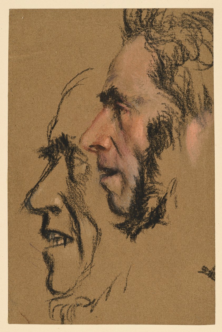 To studier av et mannlig ansikt i venstre profil av Adolph Menzel