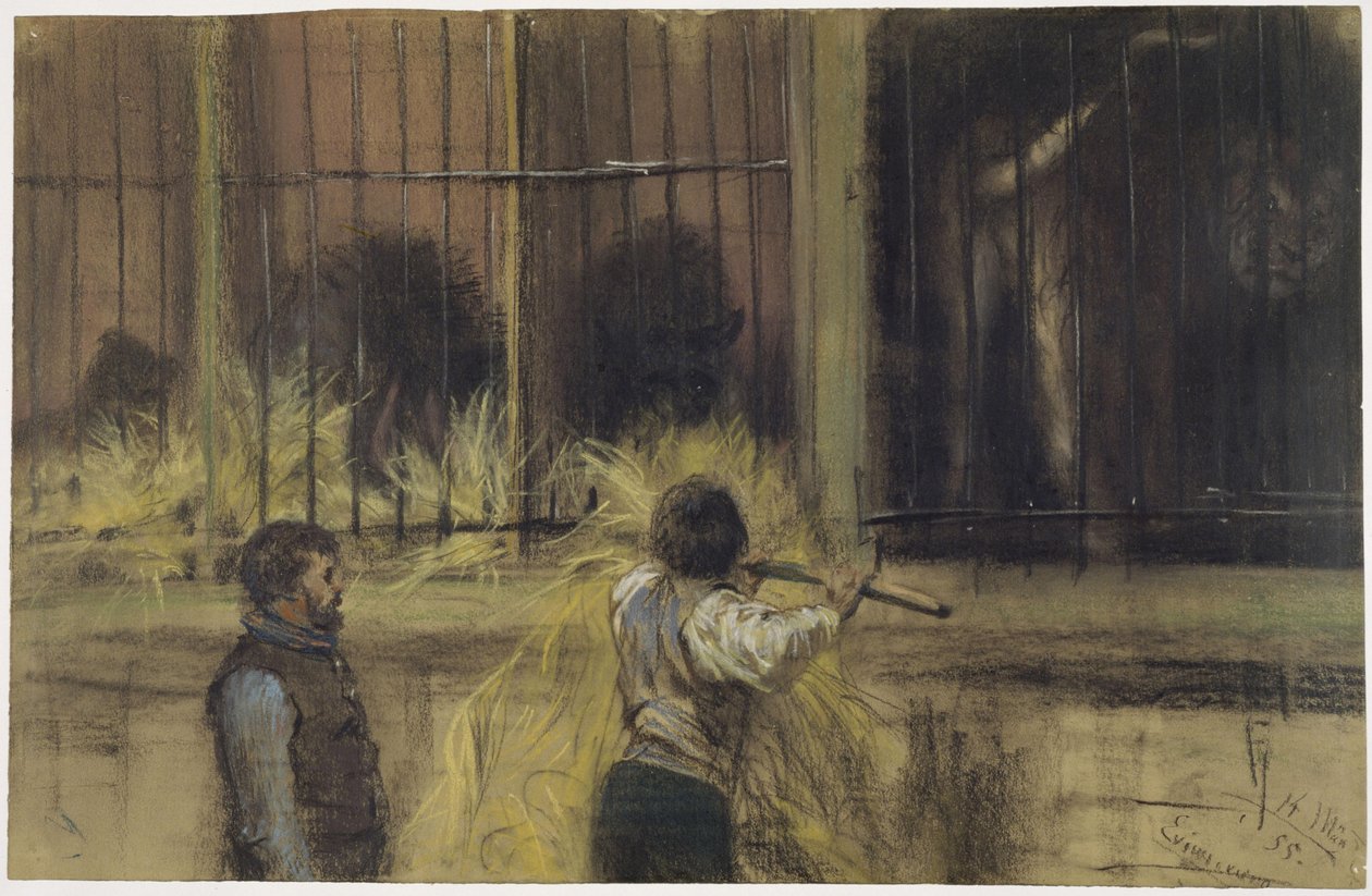 To dyrepassere foran rovdyrhuset av Adolph Menzel