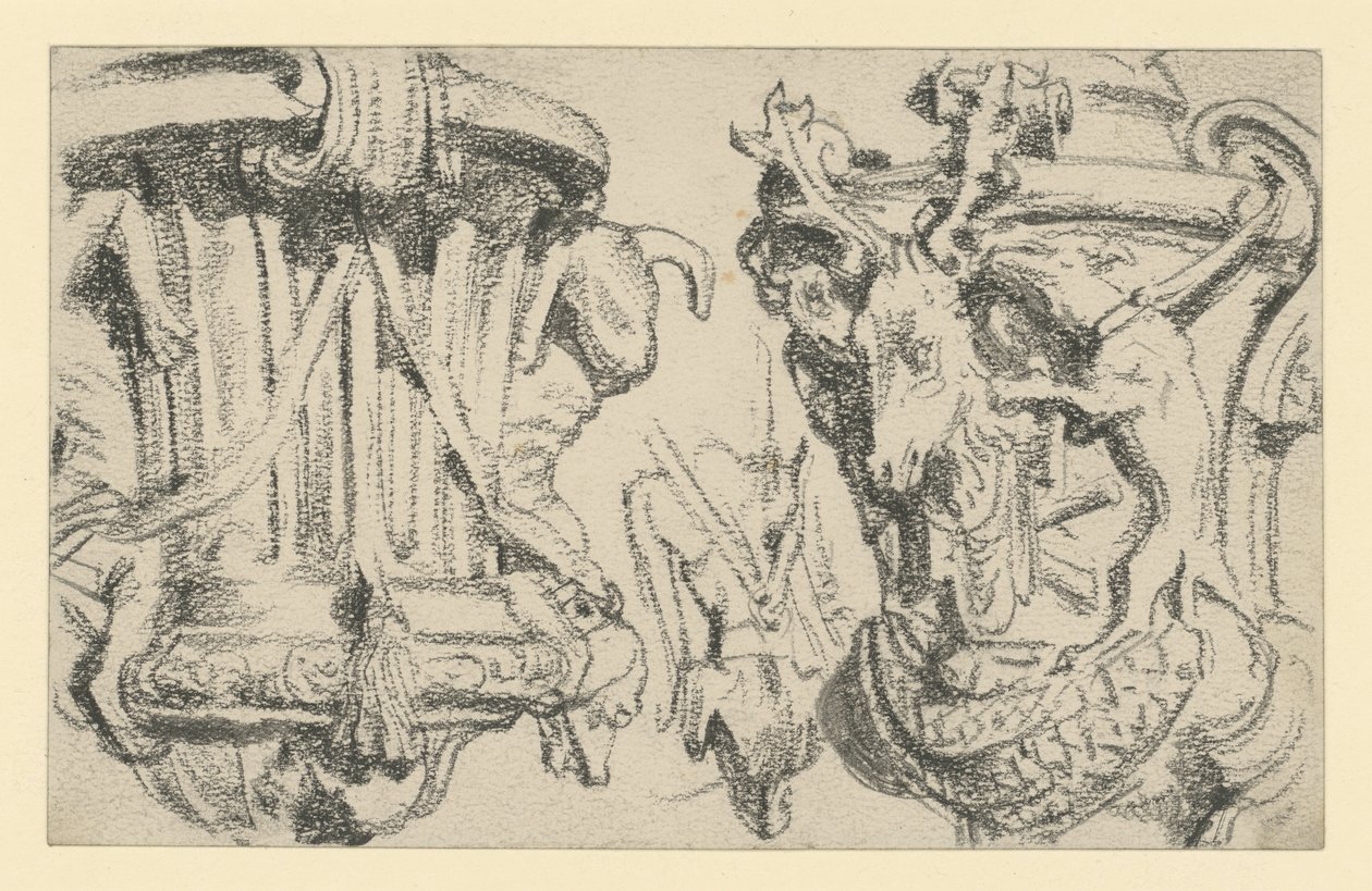To vaser på rekkverket på terrassen ved slottet Moritzburg i nærheten av Dresden av Adolph Menzel