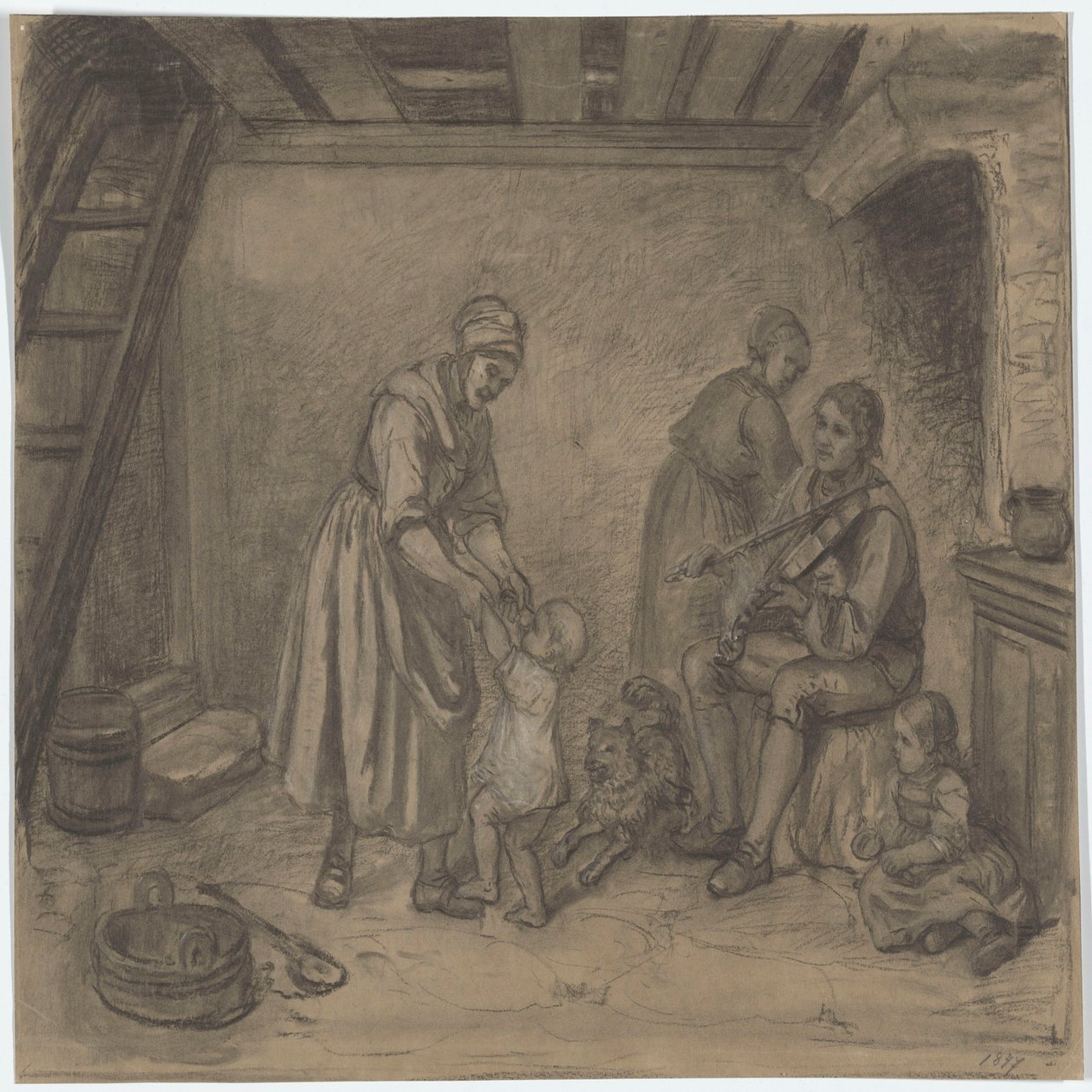 Hjemlig scene på landet av Adolph Tidemand