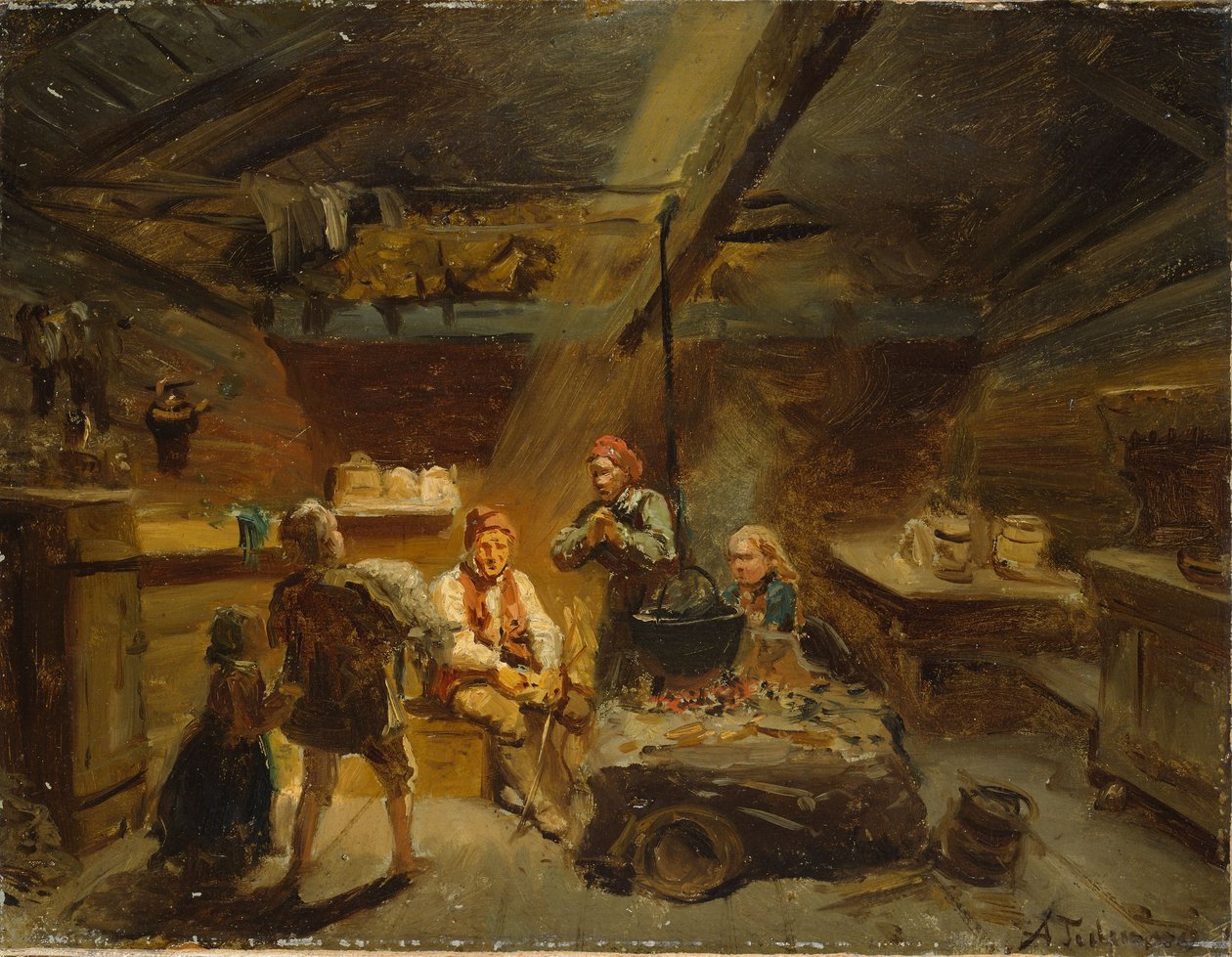 En gutt som bringer hjem et sykt lam av Adolph Tidemand