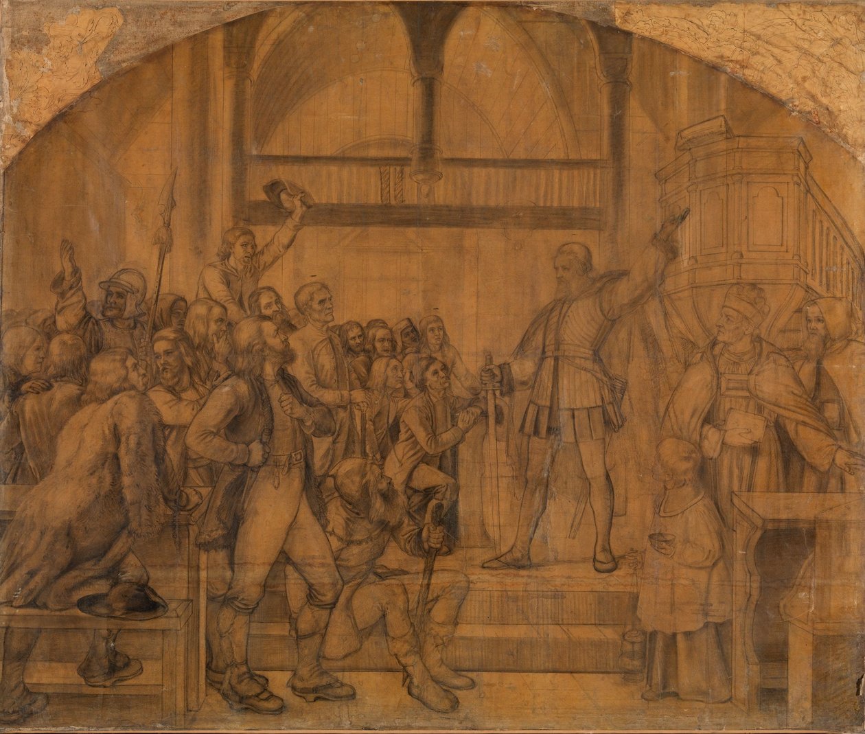 Gustav Vasa taler til dalfolket i Mora kirke av Adolph Tidemand