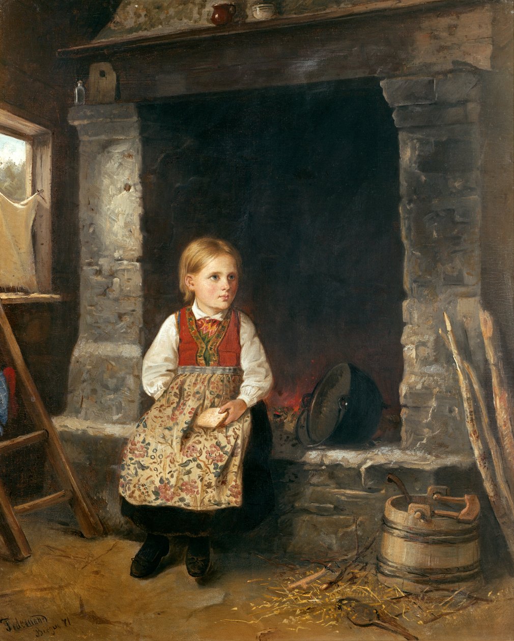 Jenta ved peisen av Adolph Tidemand
