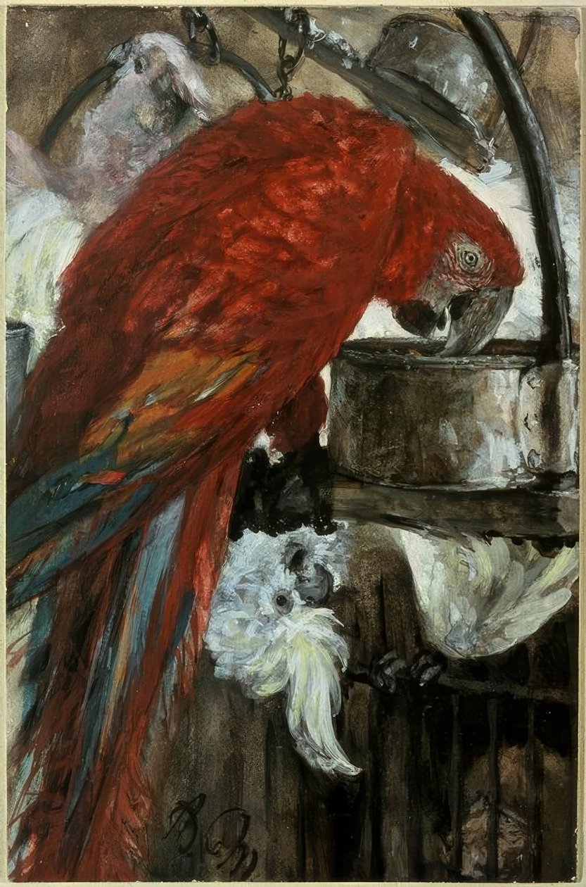Ara og Kakadu av Adolph Menzel