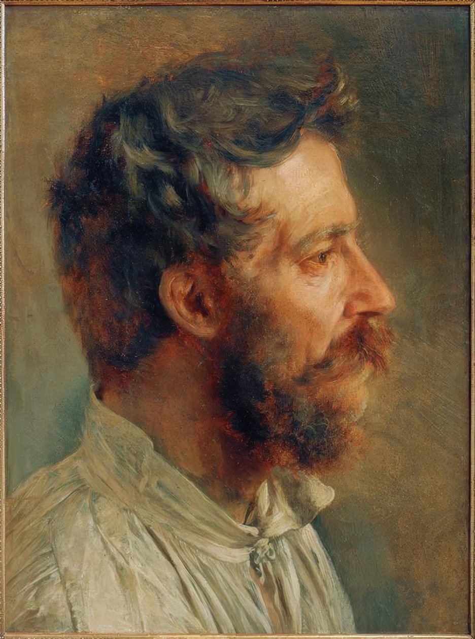 Skjegget arbeiderhode i profil av Adolph Menzel