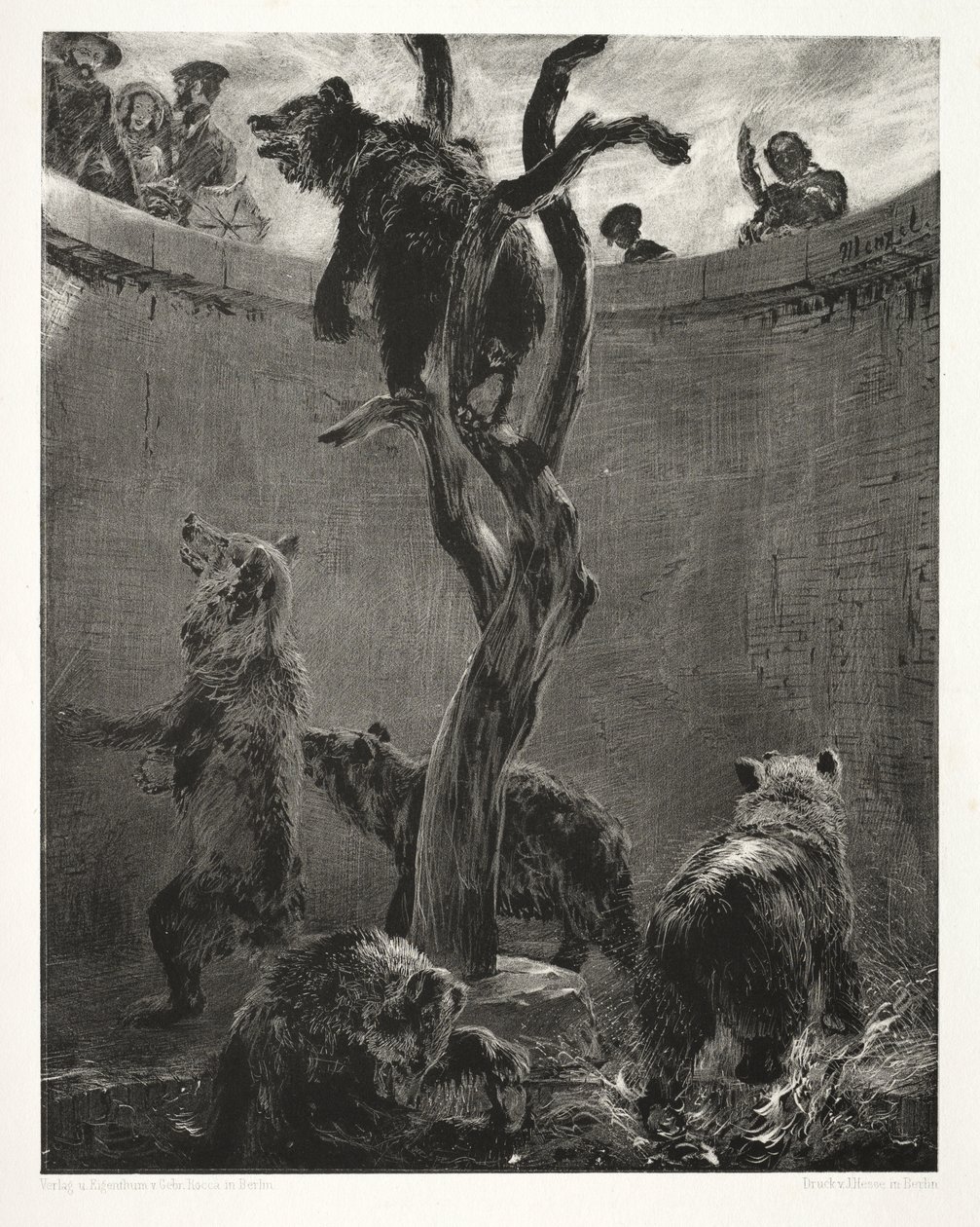 Essay om stein med børste og skraper: Bjørnegropen av Adolph Menzel