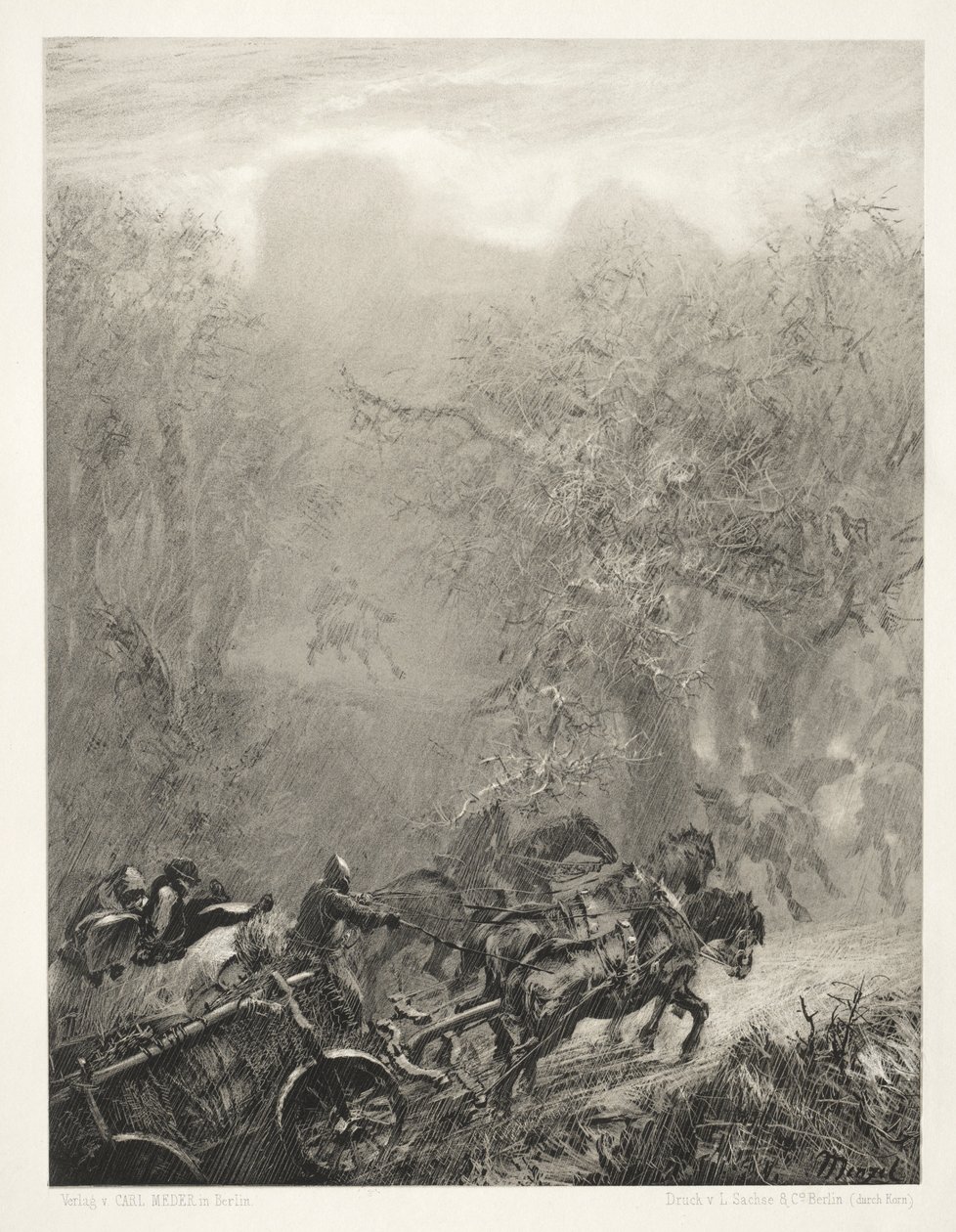 Essay om stein med pensel og skraper: Konvoien av fanger gjennom en skog av Adolph Menzel