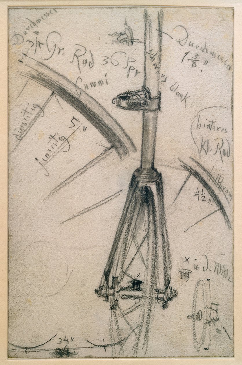 Studier på penny farthing, tekniske detaljer av Adolph Menzel