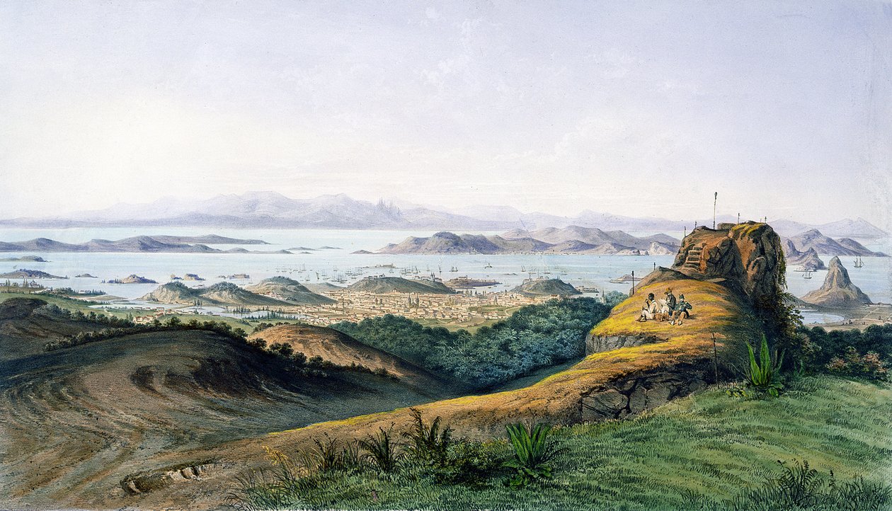 Panorama over Rio de Janeiro, Brasil, gravert av Theodore du Moncel c.1860 av Adolphe D