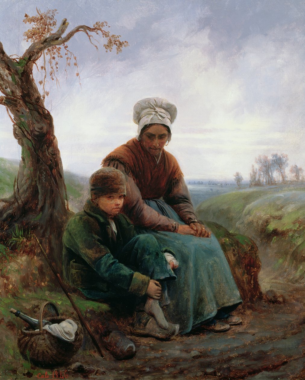 Bondekvinne og gutt, 1846 av Adolphe Felix Cals