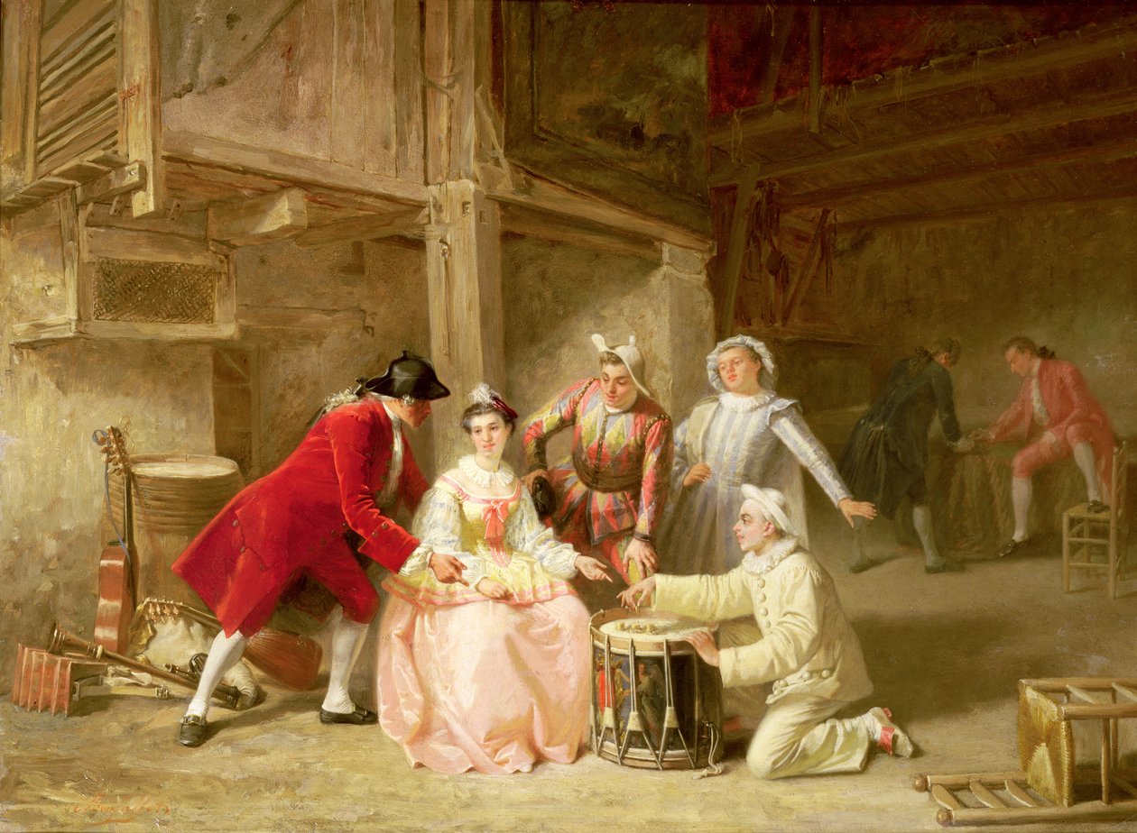 Gruppe av musikere som spiller gambling av Adolphe Francois Monfallet