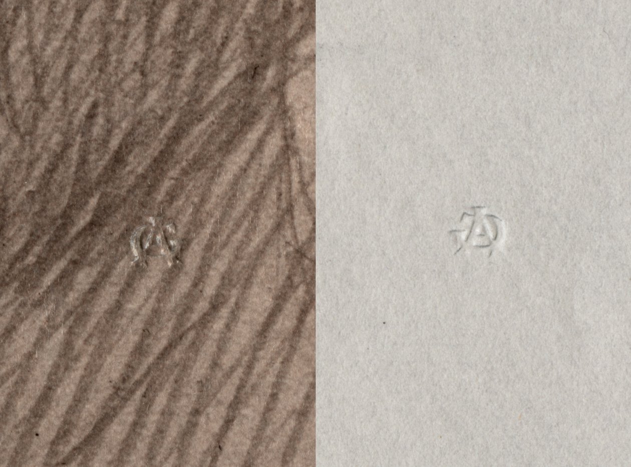 Tørt stempel av Adolphe Giraudon, A G, Recto og Verso, detalj fra portrettet av Leonce Benedite, 1899 (se også 414597) av Adolphe Giraudon