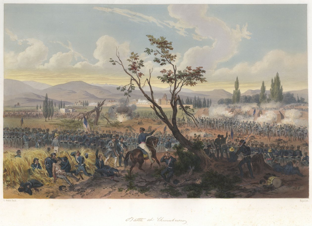 Slaget ved Churubusco (20. august 1847) i den meksikansk-amerikanske krigen av Adolphe Jean Baptiste Bayot