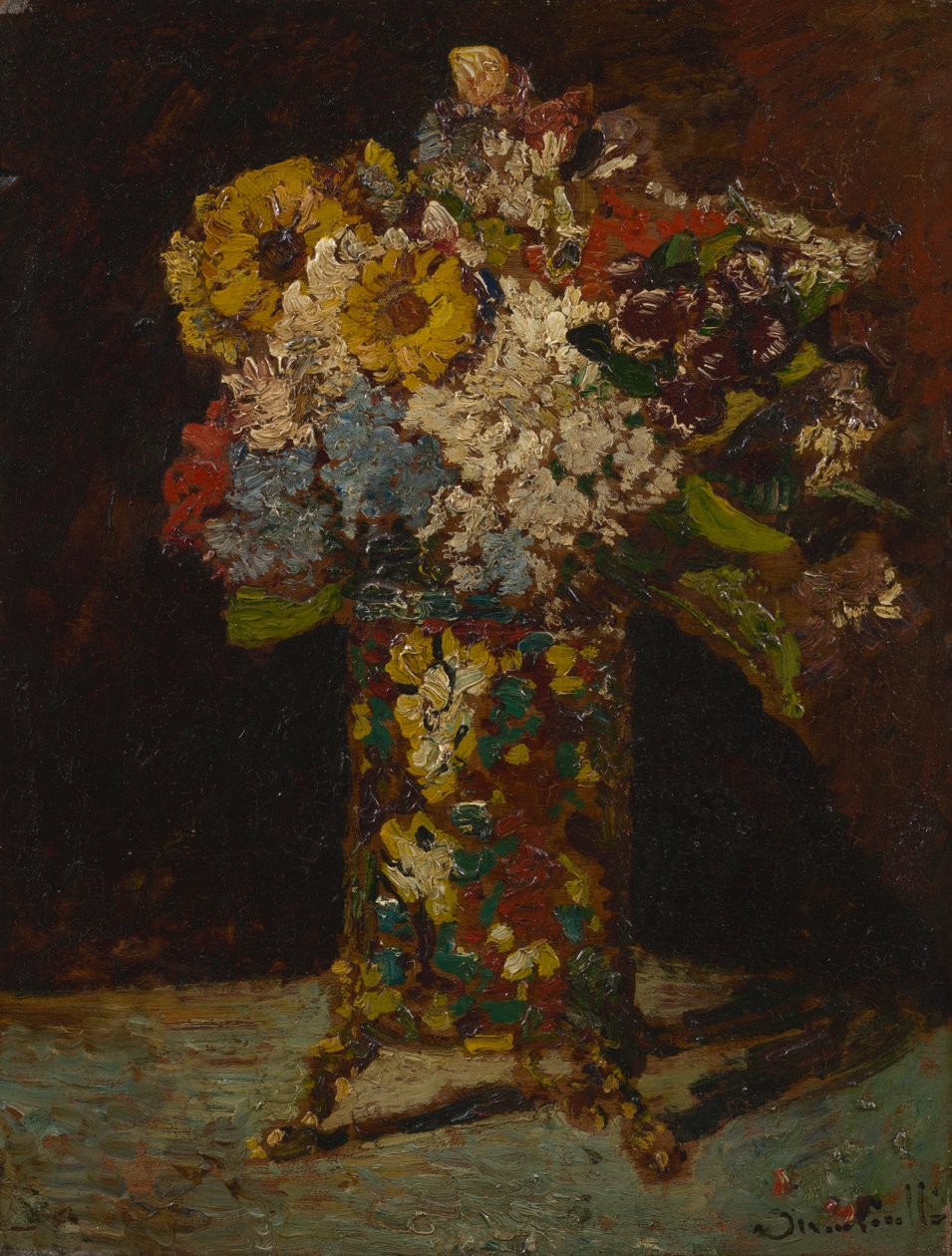 Vase med blomster av Adolphe Joseph Thomas Monticelli