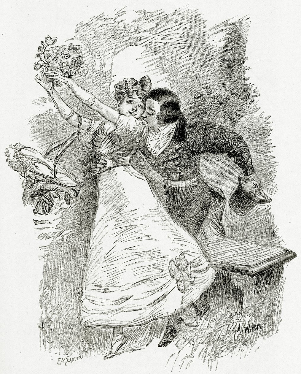 Illustrasjon fra Toute la Lyre, 1800-tallet (bw gravering) av Adolphe Leon Willette
