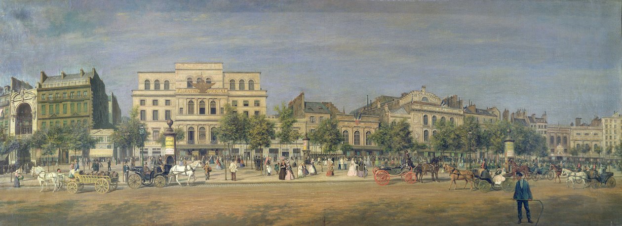 Panorama av Le Boulevard du Temple og dets flere teatre, ca. 1860 av Adolphe Martial Potemont
