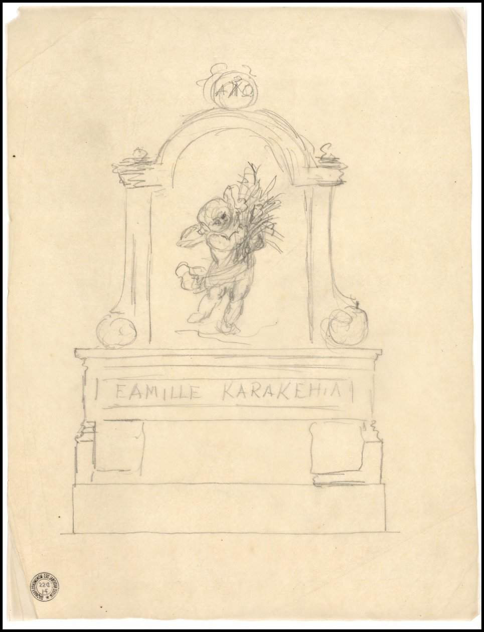 Skisse av en grav for Karakehia-familien på Père Lachaise-kirkegården i Paris av Adolphe Victor Geoffroy Dechaume