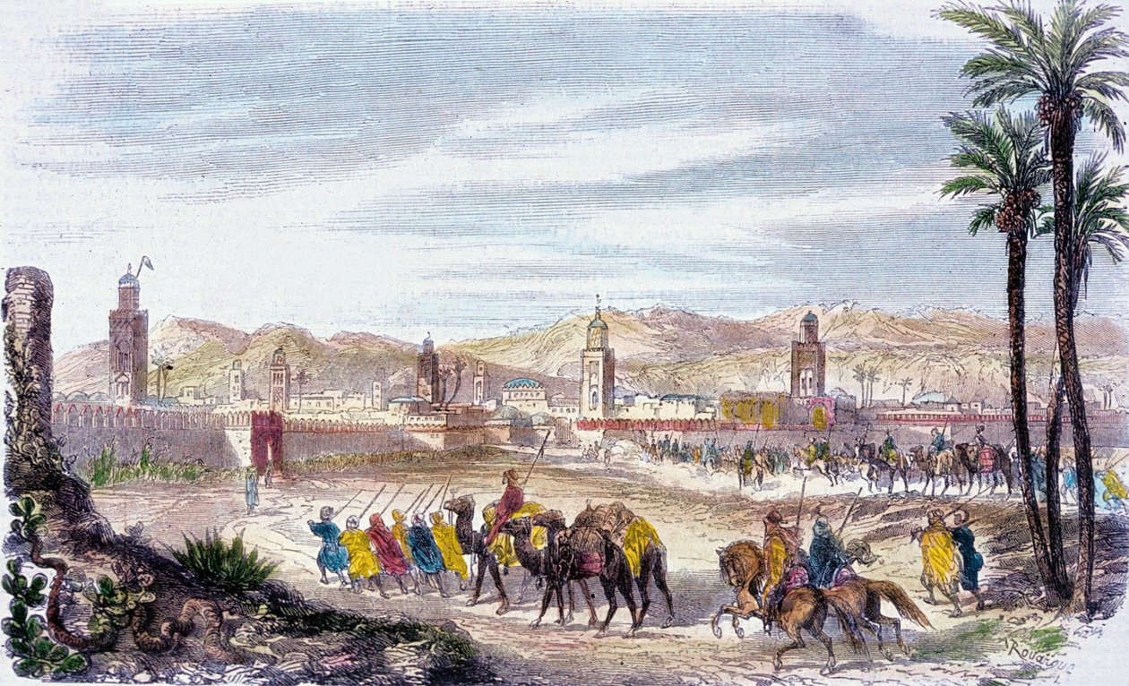 Marrakech, Marokko (farget gravering) av Adolphe (after) Rouargue