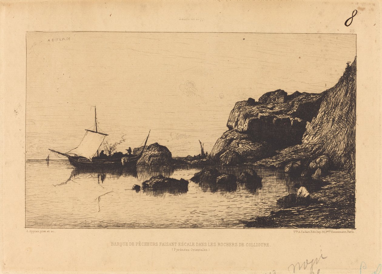 Fiskebåt stopper i klippene i Collioure av Adolphe Appian