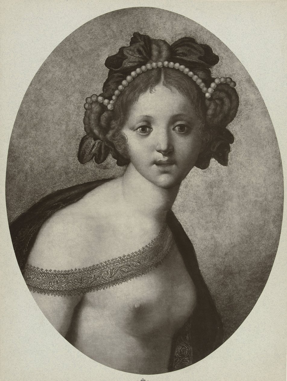 Fotoreproduksjon av et maleri av en kvinneskikkelse, muligens en gudinne Venus (tittel på objekt) av Adolphe Braun and Cie. (attributed to)