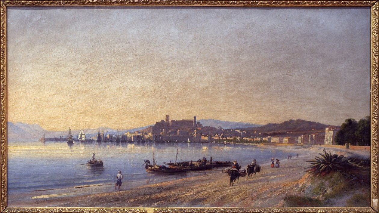 Panorama av Cannes fra kysten. Maleri av Adolphe Fioupou (1824-1899), olje på lerret av Adolphe Fioupou