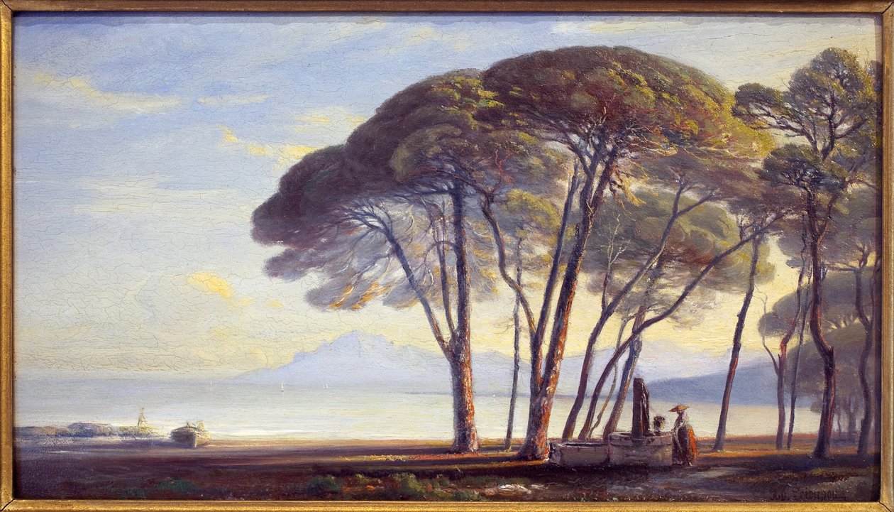Eiendommen er Juan Les Pins (Juan-Les-Pins). Maleri av Adolphe Fioupou (1824-1899), olje på tre av Adolphe Fioupou