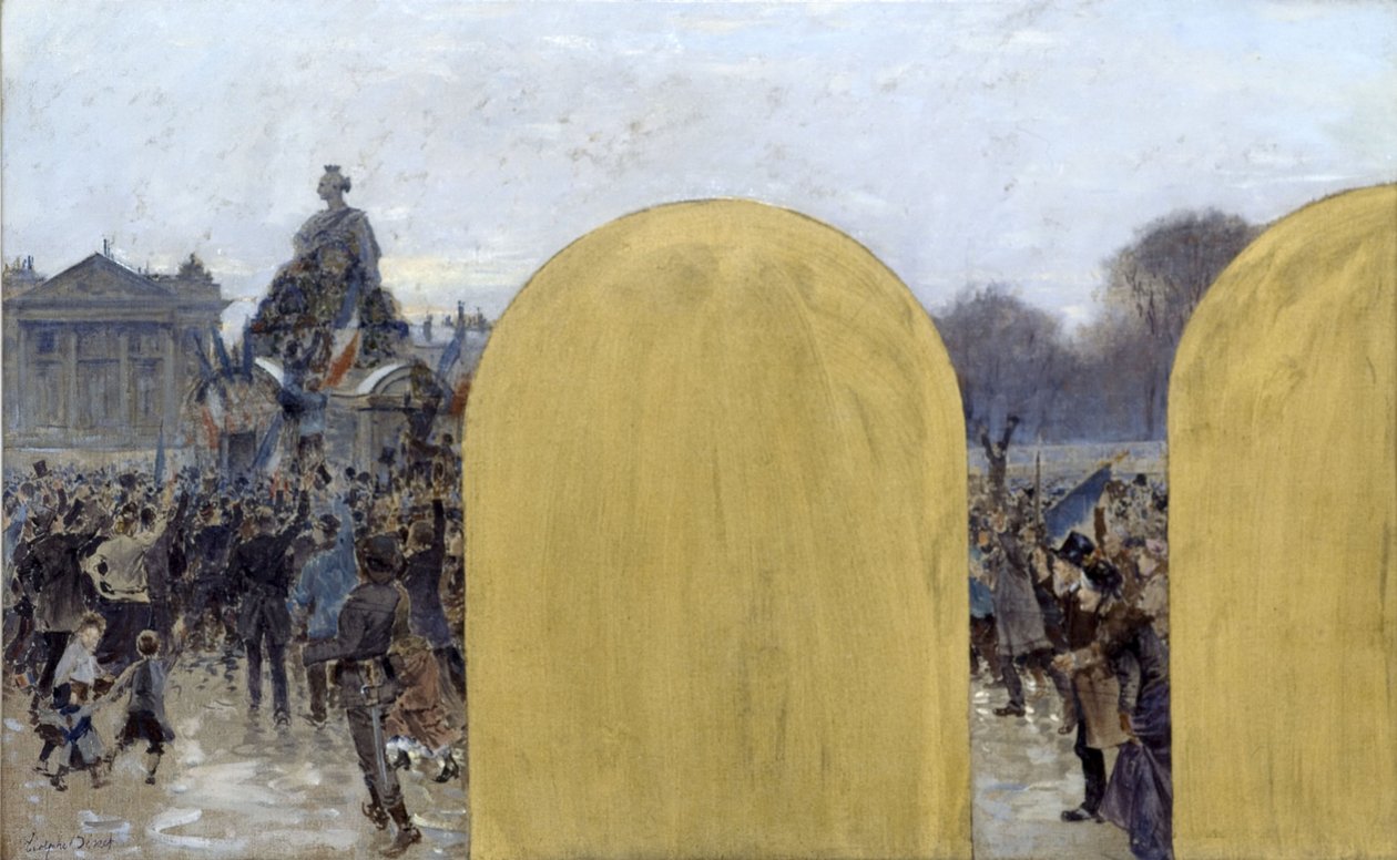 Skisse for prefektens kontor i Paris rådhus: Samling foran Strasbourg-statuen av Adolphe Gustave Binet