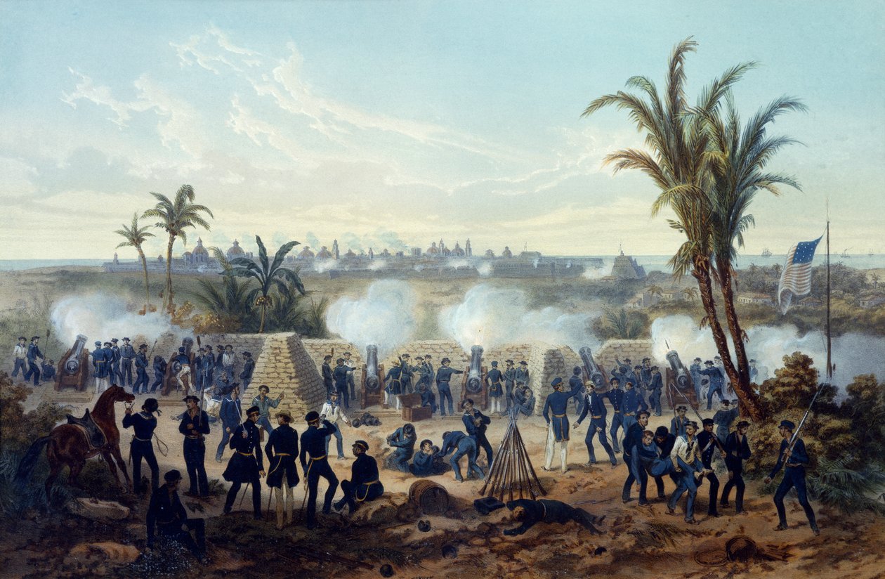 Slaget ved Veracruz, general Scotts tropper angriper og erobrer byen av Adolphe Jean Baptiste Bayot