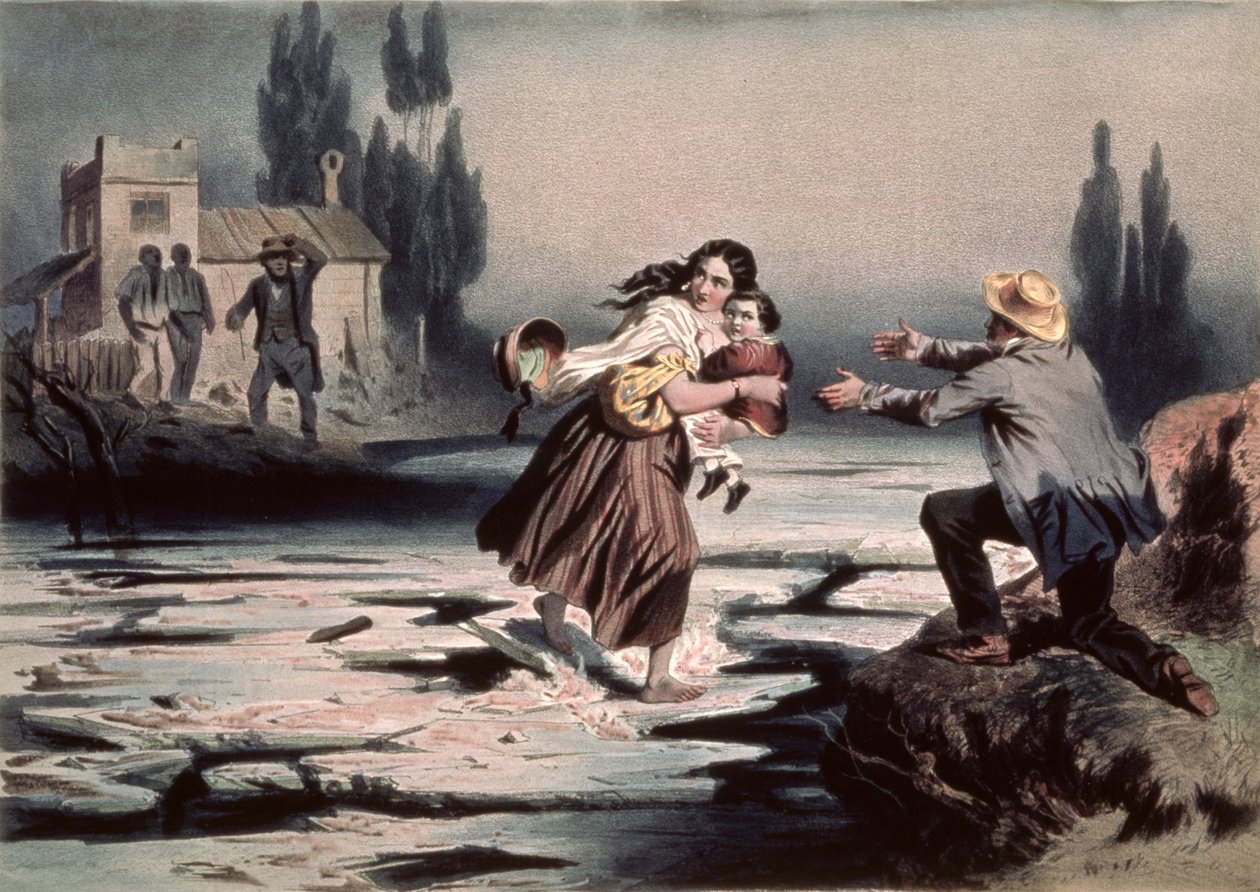 Eliza krysser isflakene til elven Ohio til frihet, illustrasjon fra 