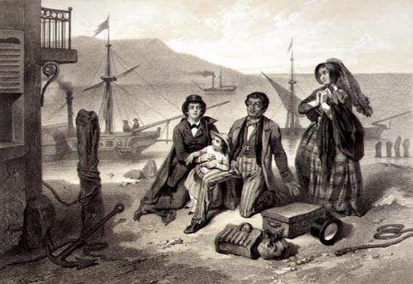 The Arrival in Canada, plate 12 fra 'Uncle Tom's Cabin' av Harriet Beecher Stowe (1811-96) gravert av Claude Regnier (fl.1840-66) (lito) av Adolphe Jean Baptiste (after) Bayot