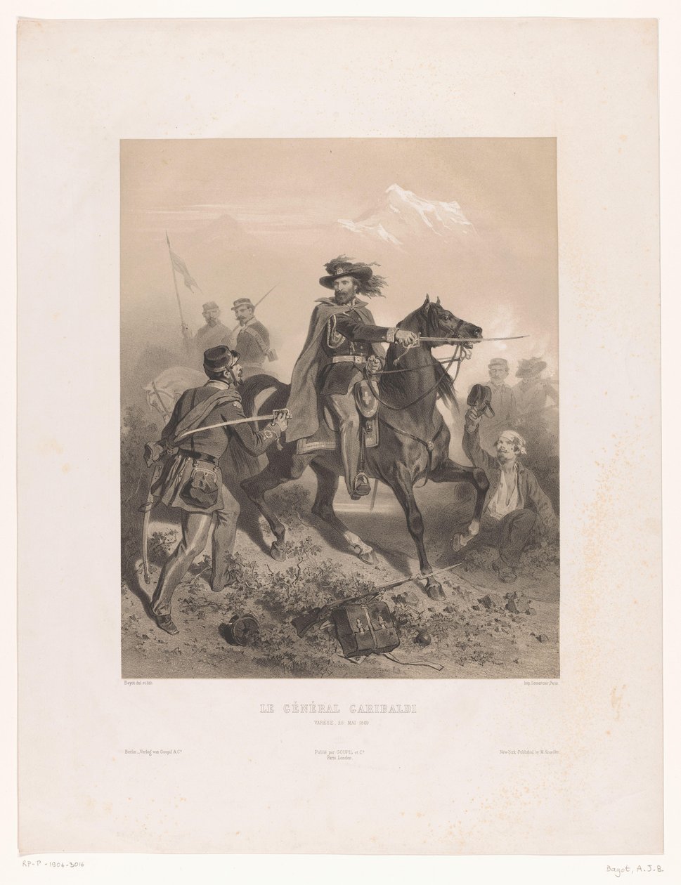 General Giuseppe Garibaldi som kommandør i slaget ved Varese Le General Garibaldi (tittel på objekt) av Adolphe Jean Baptiste Bayot