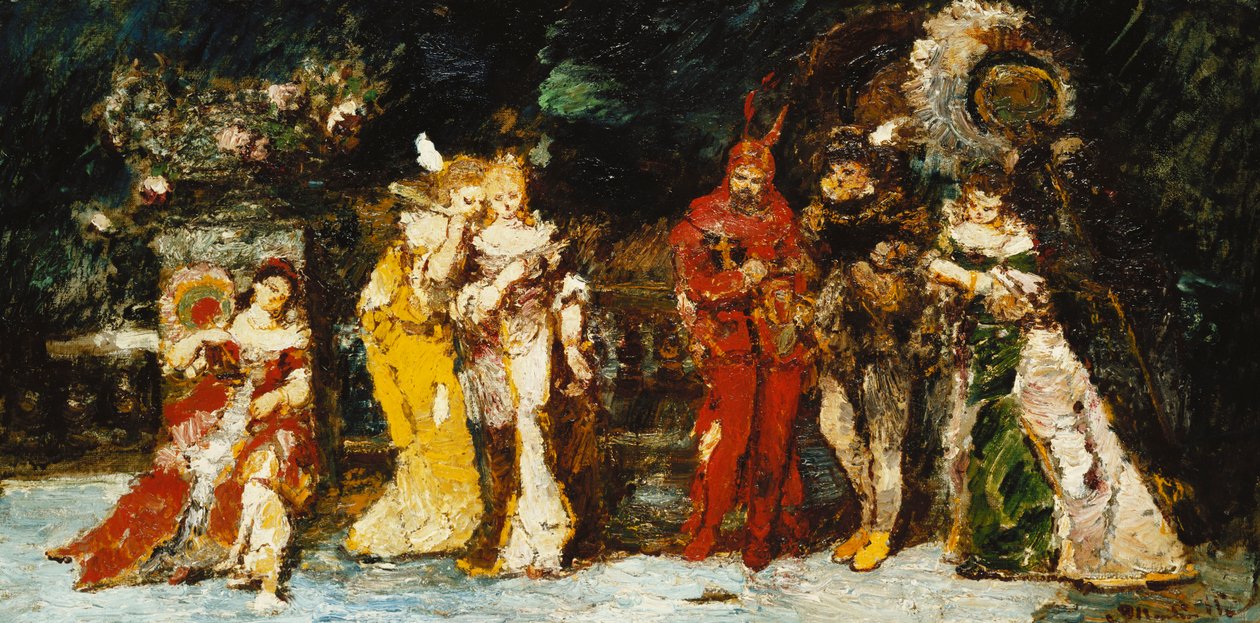 Karakterer på en kortstokk med Faust og Mephisto; Figurer på en terrasse med Fauste og Mephisto, ca. 1875-1880 av Adolphe Joseph Thomas Monticelli