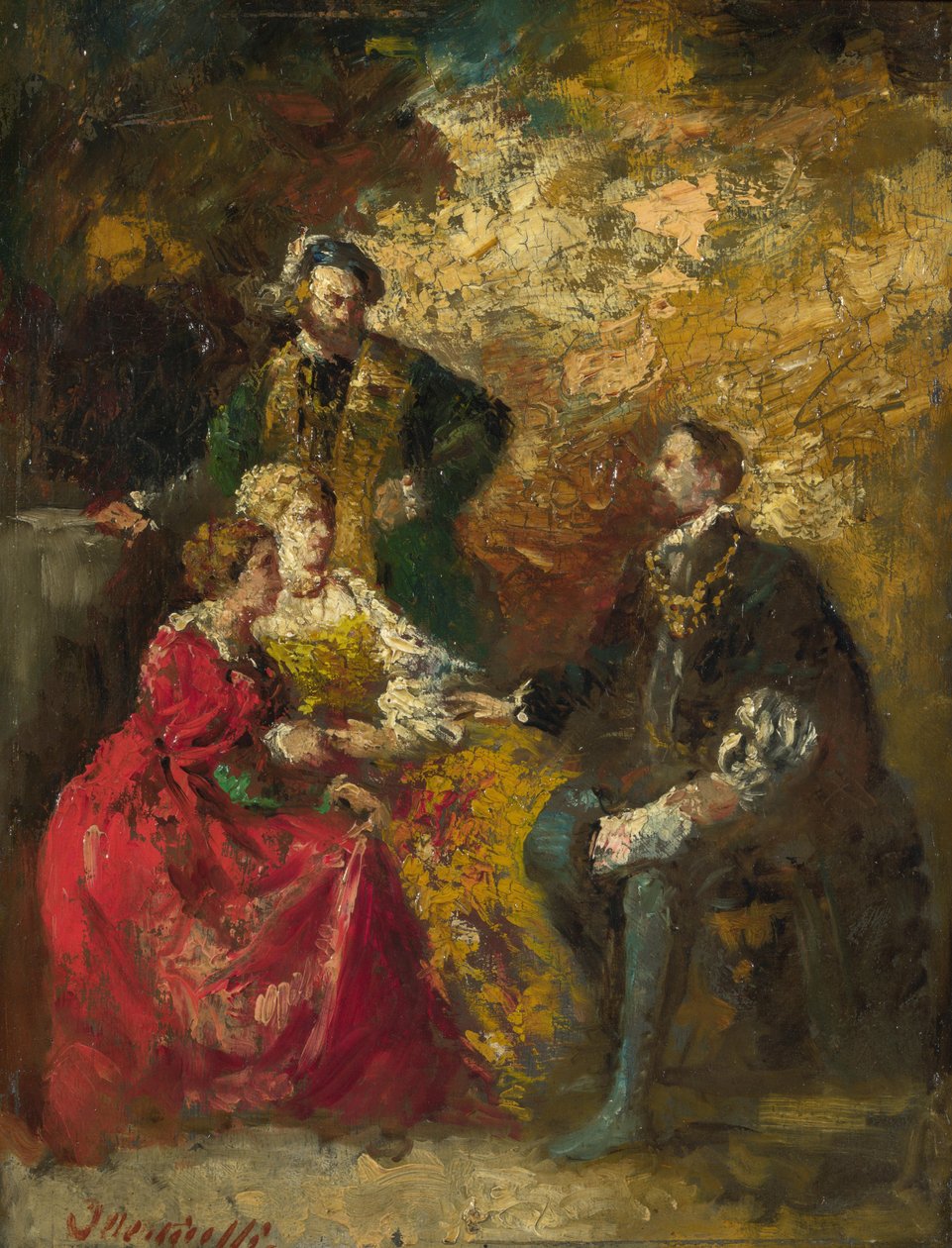 Samtalestykke, ca. 1880 av Adolphe Joseph Thomas Monticelli