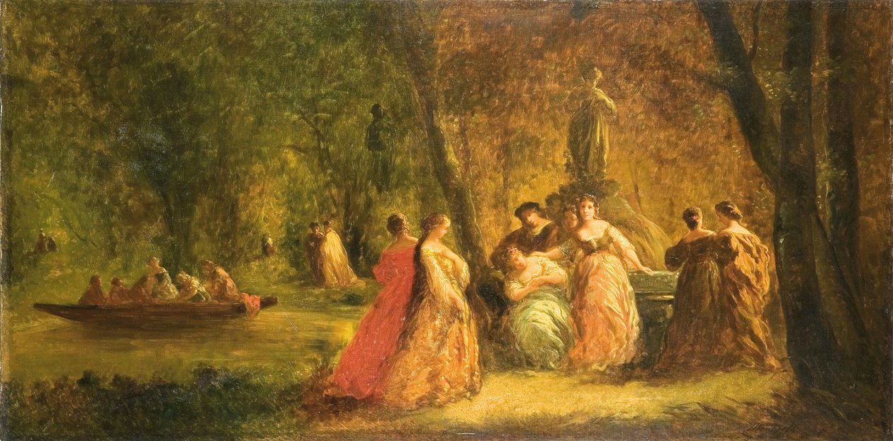 Kvinner i parken nær en elv av Adolphe Joseph Thomas Monticelli