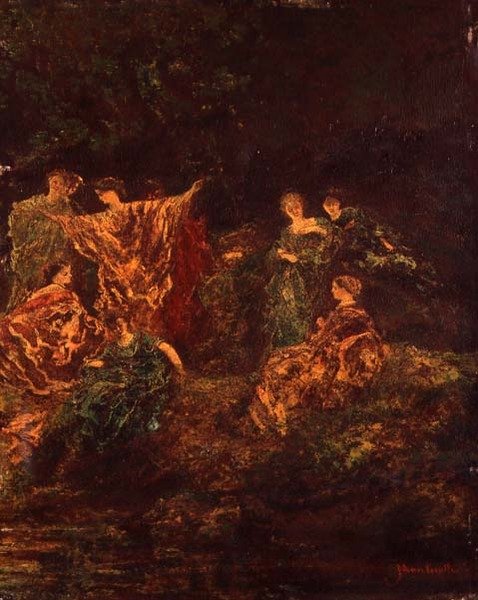 Fete Galante, ca. 1870 (olje på panel) av Adolphe Joseph Thomas Monticelli