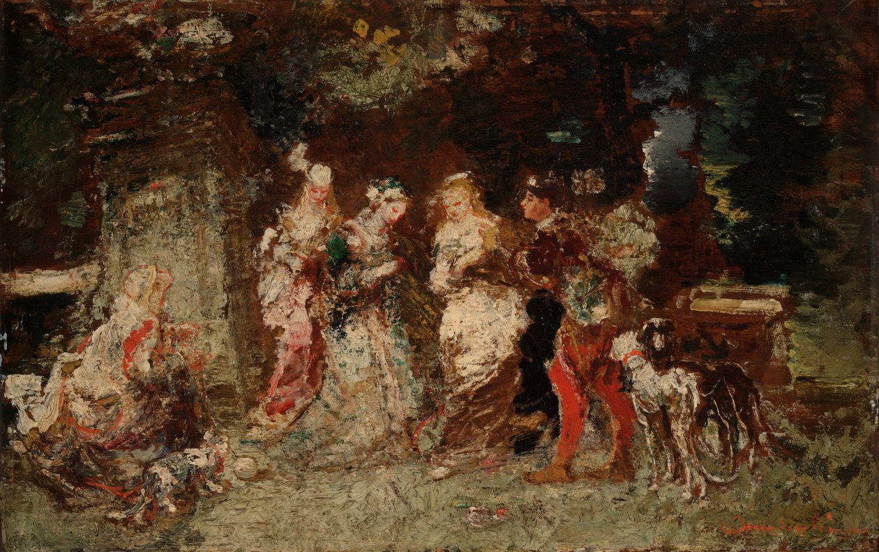 Hagescene av Adolphe Joseph Thomas Monticelli