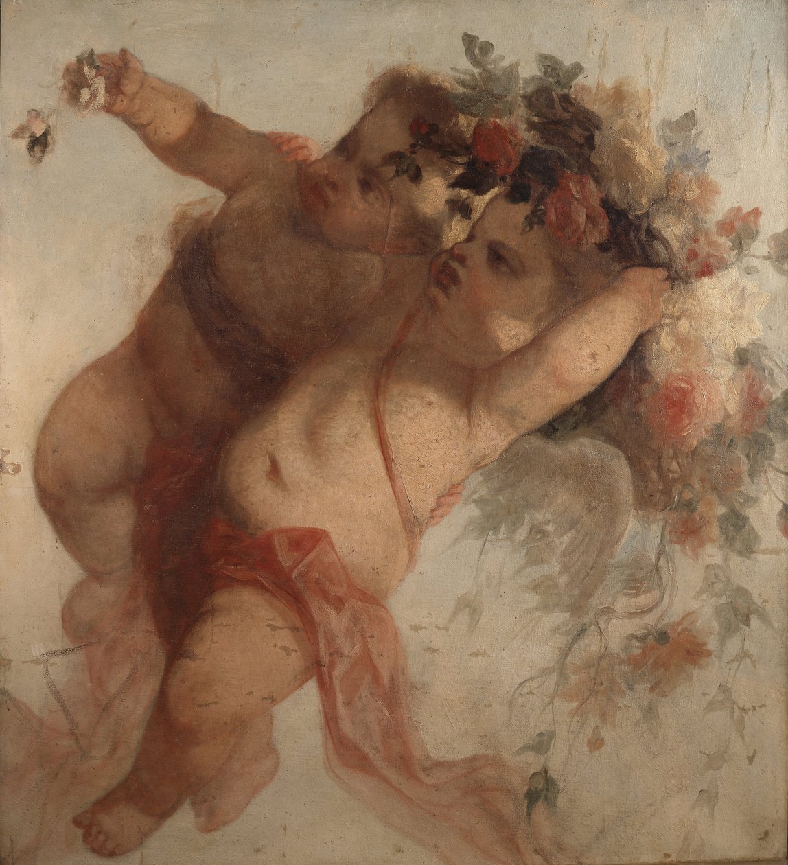Kjærlighetsmusiker, fragment av dekorasjonen av Eldorado-maleriet av Adolphe Monticelli (1824-1886) Dim 100x90 cm Musee Grobet-Labadie av Adolphe Joseph Thomas Monticelli