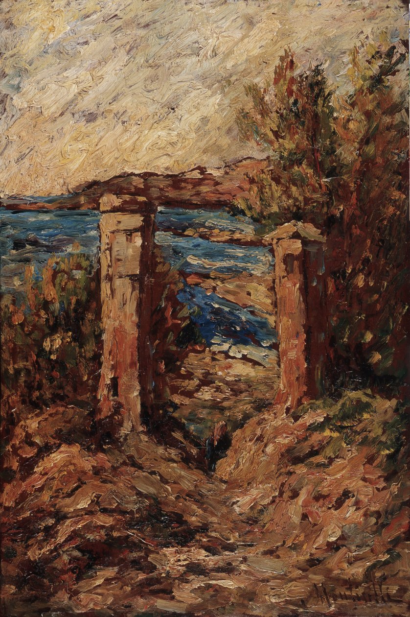 Portal of Cassis, landskap ved sjøen Maleri av Adolphe Monticelli (1824-1886) Dim 45x30 cm Musee Grobet-Labadie av Adolphe Joseph Thomas Monticelli