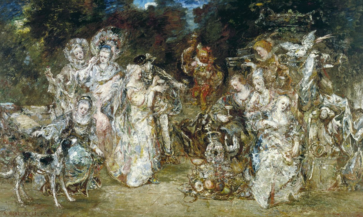 Gjenforening i en park på Valois-tiden av Adolphe Joseph Thomas Monticelli