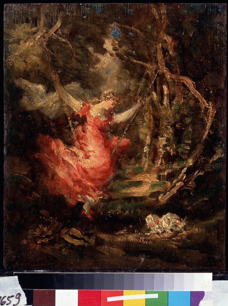 ""Sur la balancoire"" (På husken) Maleri av Adolphe-Thomas-Joseph (Adolphe Thomas Joseph) Monticelli (1824-1886). Olje på tre. Pushkin-museet, Moskva av Adolphe Joseph Thomas Monticelli