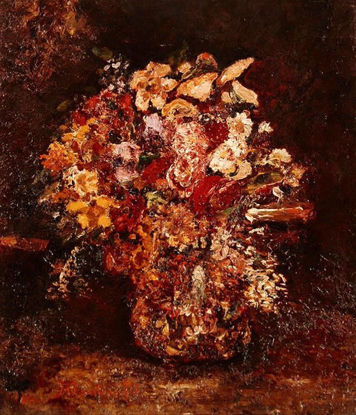 Vase med blomster, ca. 1878-80 (olje på panel) av Adolphe Joseph Thomas Monticelli