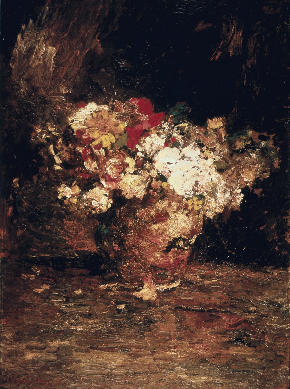 Vase med blomster, ca. 1880 (olje på panel) av Adolphe Joseph Thomas Monticelli