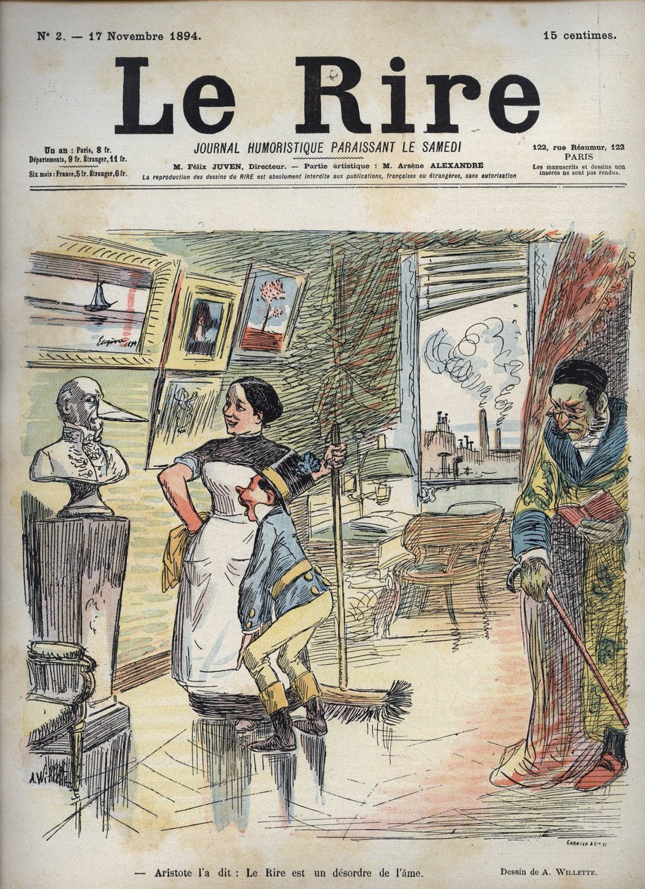 Aristoteles sa det: Latteren er en forstyrrelse av sjelen - tegning av Adolphe Willette (1857-1926) for "Latteren" av 17. november av Adolphe Leon Willette