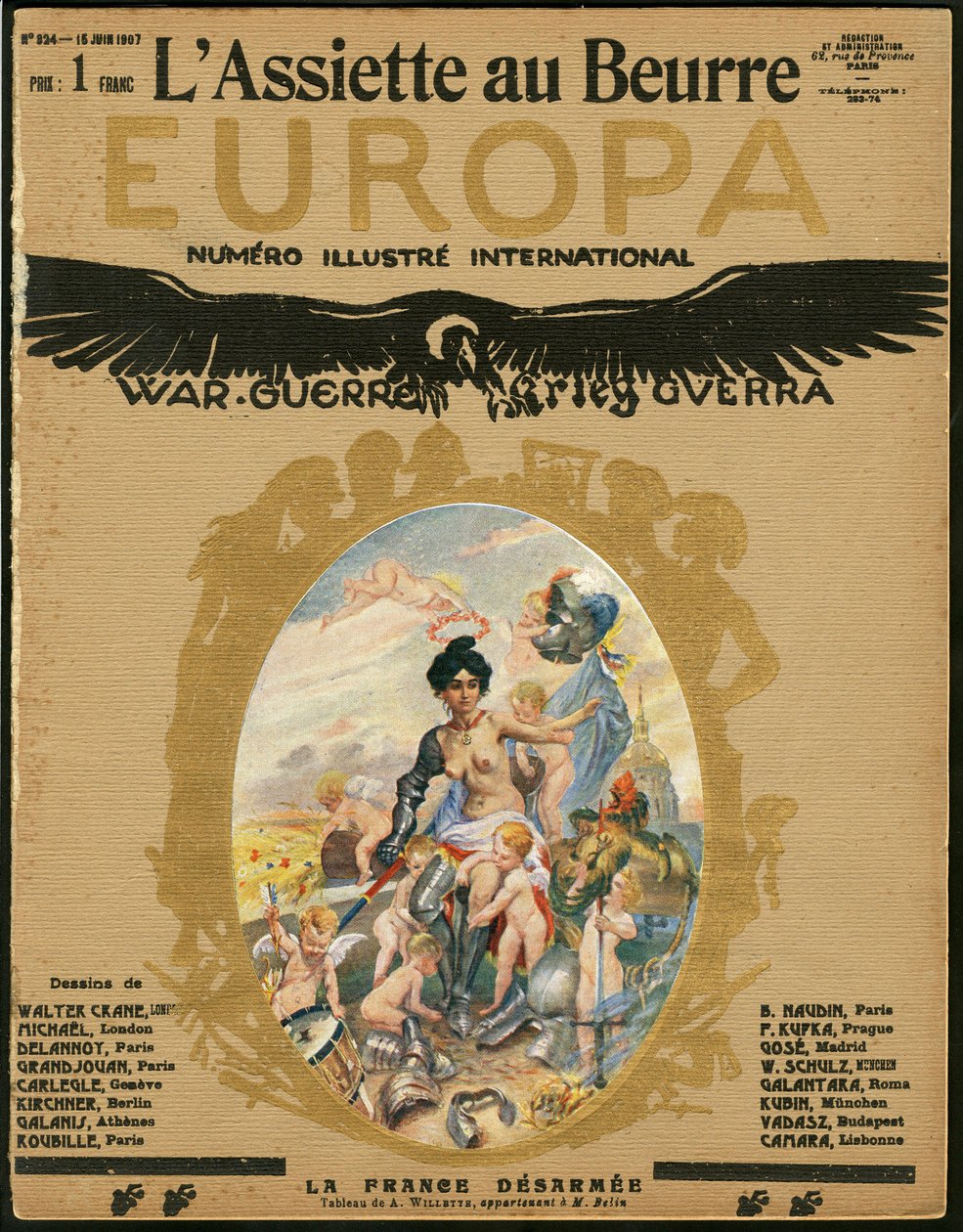 Omslag av "" L'Plate au beurre"", nummer 324, satirisk i farger av Adolphe Leon Willette