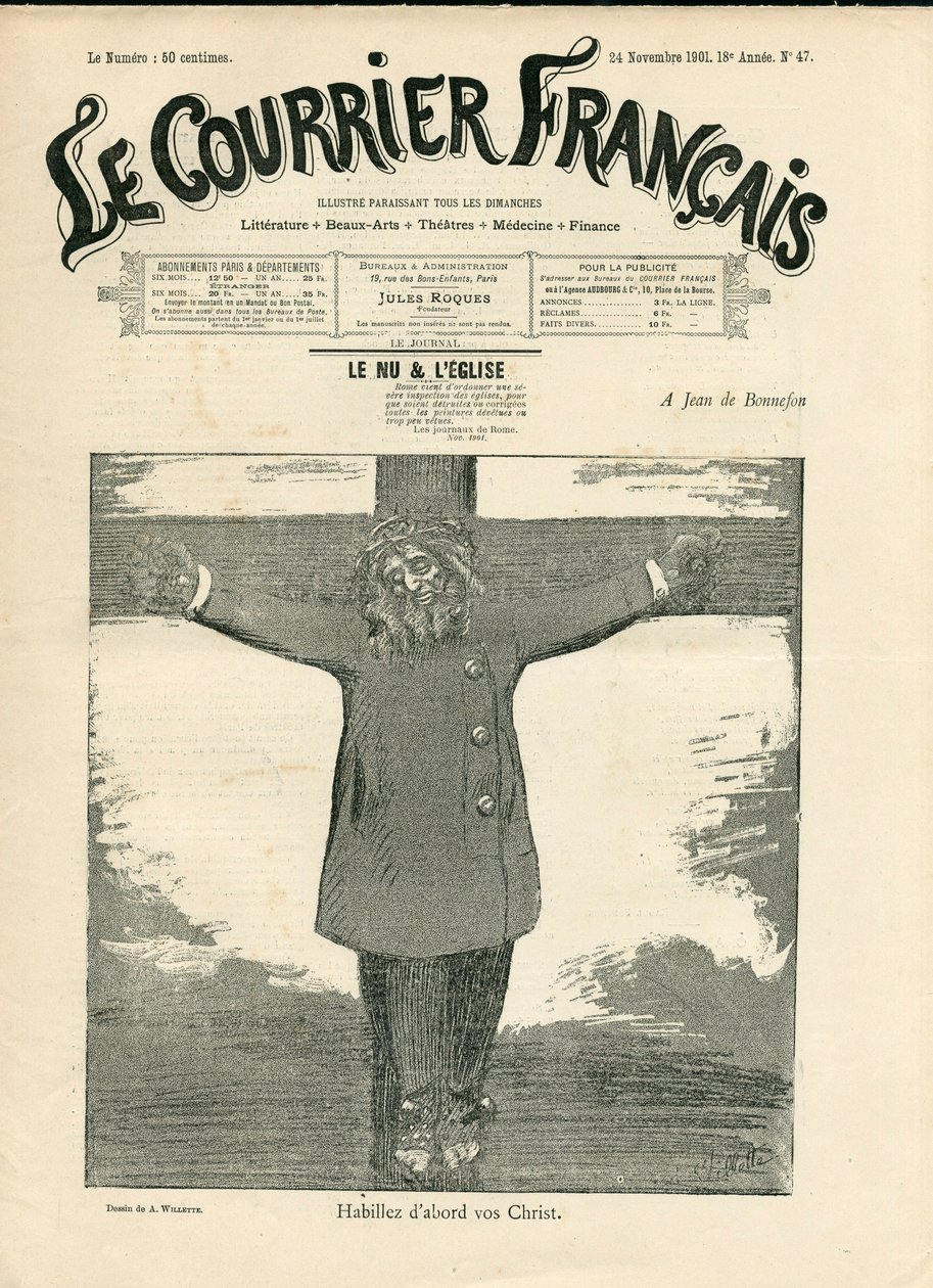 Omslag til ""The Courier francais"", nummer 47, Satirical in B & W av Adolphe Leon Willette