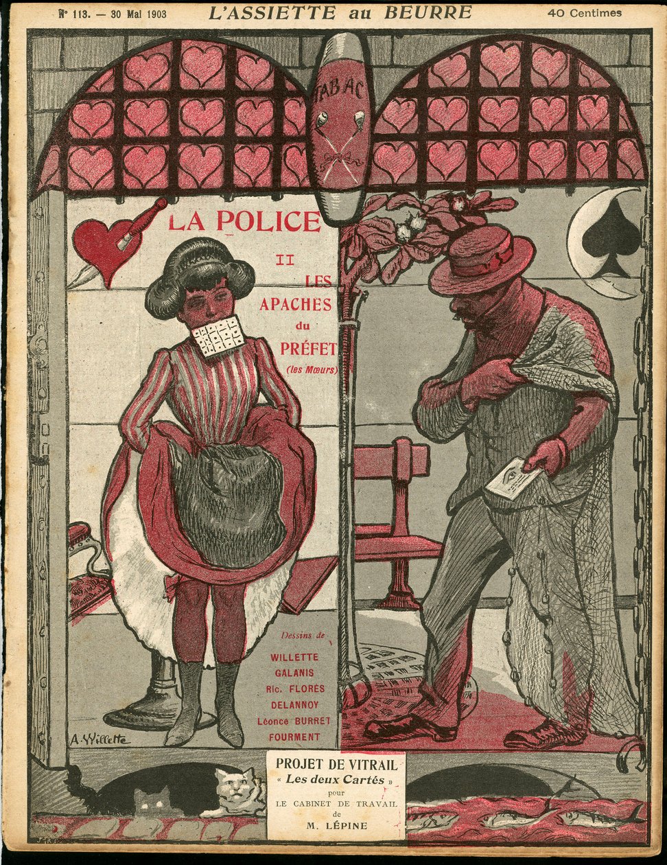 L'Plate au beurre, nummer 113, satirisk i farger av Adolphe Leon Willette